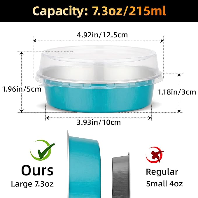 Beasea Disposable Mini Pie Tins with Lids, 120 Pack 7.3oz Blue Green Aluminum Foil Ramekins Small Pie Tart Tin Pans Cake Baking Cups Round Individual Tart Cheesecake Containers for Party Wedding - Image 2