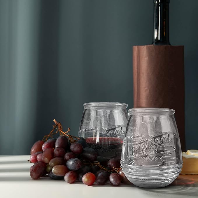 Glaver's Stemless Wine Glasses 21 Oz. Set Of 4 Original Mason Vintage Goblet Beverage Glasses Uses For Your Cocktail Lounge, Whiskey Parties, and Everyday Dinner Table. Dishwasher Safe. (Large) - Image 8