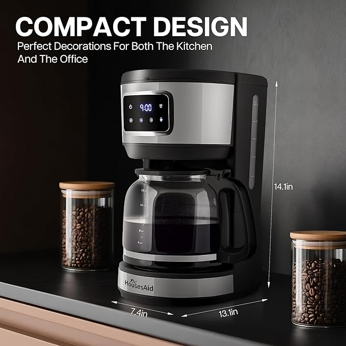 12 Cup Programmable Drip Coffee Maker, Touchscreen Brewer | 2Hour Keep-Warm Function, 2Hour Auto Shut-Off, Built-In Permanent Filter for Daily Household Coffee Brewing,Stainless Steel - Image 3