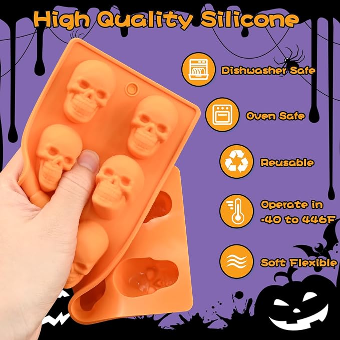 Skull Chocolate Molds, 2 Pack Halloween Skull Candy Molds 20 Cavity | Non-Stick Skulls Silicone Mold for Gummy Jelly Ice Cube 3D Cookies Cupcake Decora, Halloween Party, Pirate Birthday, Gothic - Image 6