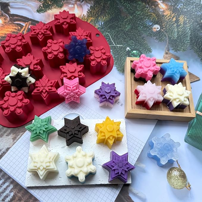 2 PCS Snowflake Silicone Mold, Snowflake Ice Cube Molds Christmas Chocolate Candy Silicone Molds for Dessert Soap Candles Jello Ice Wax Melt, Christmas Holiday Party Baking Cake Decor Mold