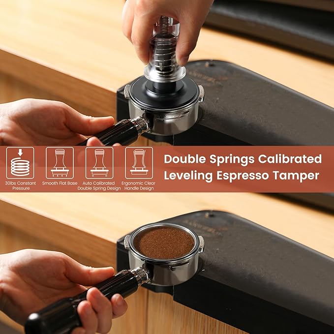 58mm Dual Spring Espresso Tamper – 30lb Calibrated Coffee Tamper with Clear Handle & Observation Bowl – Barista-Grade, Self-Leveling Design for 58mm Portafilters