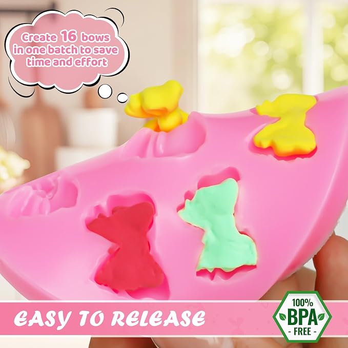 HKNMTT Mini Bow Silicone Molds for Candy Fondant Chocolate Clay Cake Sugar Cake Pop Decorating, 16 Cavities Cute Shapes DIY Cupcake Toppers Craft Birthday Moulds - Image 5