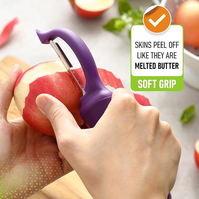 Spring Chef Swivel Potato Peeler with Ergonomic Handle, Purple | Premium Vegetable Peeler w/ Sharp Stainless Steel Blades, Multifunctional Food Peeler for Apple, Carrot, Cucumber, Fruit - Image 4