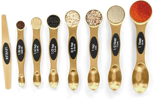 Magnetic Measuring Spoons Set Stainless Steel with Leveler, Stackable Metal Tablespoon Measure Spoon for Baking, Measuring Cups and Spoon Set Kitchen Gadgets Apartment Essentials Fits in Spice Jars by BIDFUL