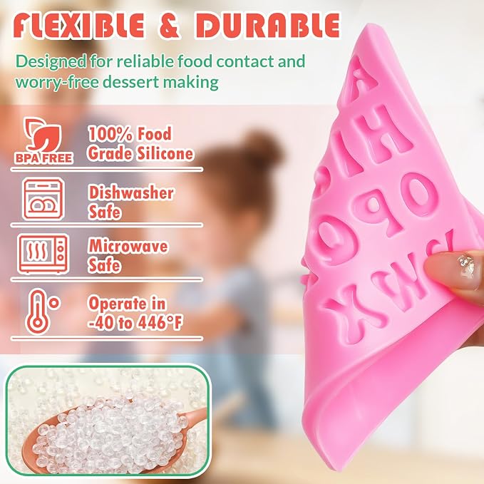 HKMTT Letter Molds Silicone for Chocolate Fondant Clay, Mini Size for Uppercase lowercase Alphabet Number Decorating Birthday Cake Strawberries Cake Pop Decorating Moulds BPA Free - Image 3