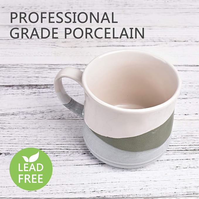 Bosmarlin Large Stoneware Coffee Mug, Big Tea Cup for Office and Home, 21 Oz, Dishwasher and Microwave Safe, 1 PCS (Geometry-Green) - Image 3