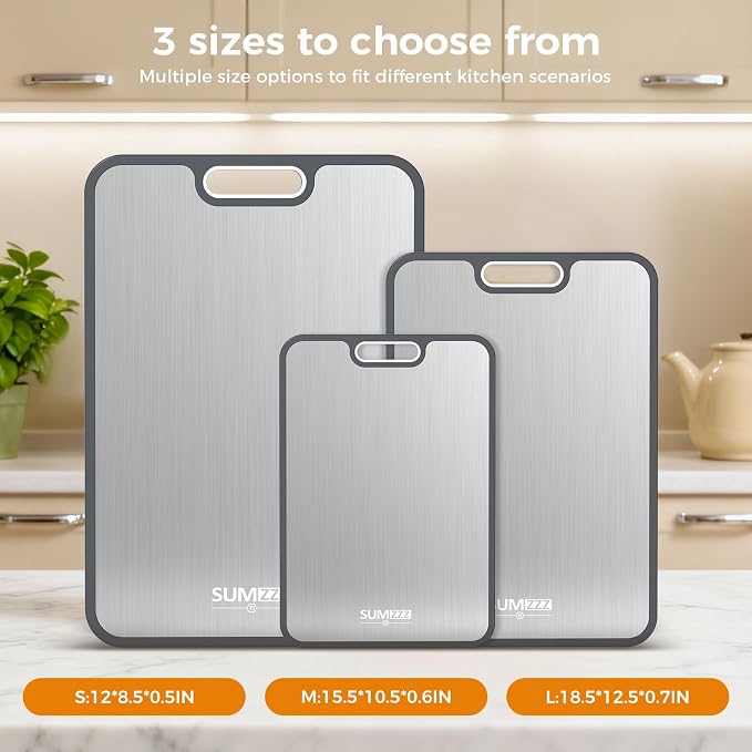 Titanium Cutting Board, Double Sided Food Grade Pure Titanium/PP, Cutting Board for Kitchen, Easy to Clean Large Size [18”*12.5”+15.5”*10.5”+12”*8.5”] - Image 5