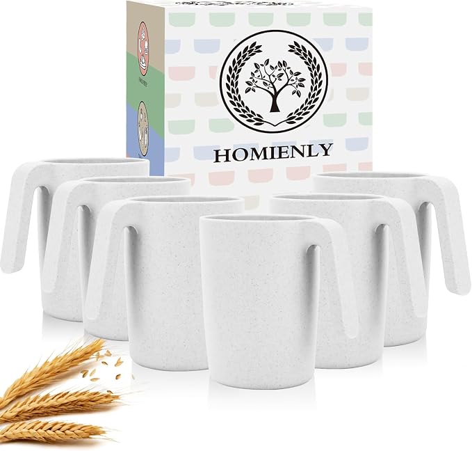 Homienly Coffee Mug Set - Wheat Straw Cups, Alternative to Plastic Coffee Cups Reusable | Unbreakable for Hot Chocolate, Tea, & Coffee | Microwave Safe, Dishwasher Safe Drinking Cups (White) by HOMIENLY