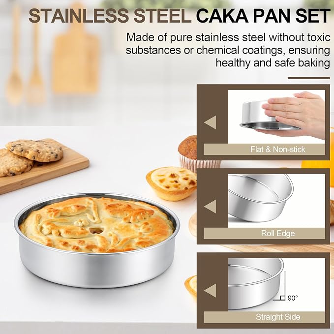 Homikit Round Cake Pan Set of 3, 9 Inch Stainless Steel Cake Tins Bakeware for Baking Layer Smash Birthday Cake，Oven, Pressure Cooker & Dishwasher Safe - Image 3