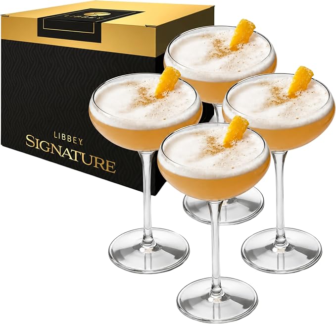 Libbey Signature Kentfield Coupe Cocktail Glasses Set of 4, Classic Tall Stemmed Glass Cup, Champagne Coupe Glasses Gift Set for Weddings, Birthdays by Libbey