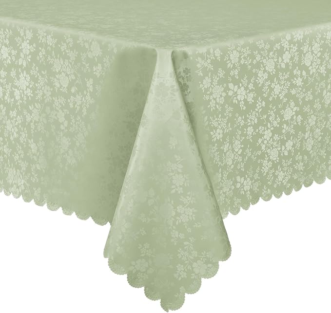 Smiry Rectangle Waterproof Heavy Duty Vinyl Tablecloths, 52 x 70 Inch | Wipeable Washable Floral Embossed Table Cover for Kitchen and Dining Room, Indoor & Outdoor Use, Grass Green by Smiry