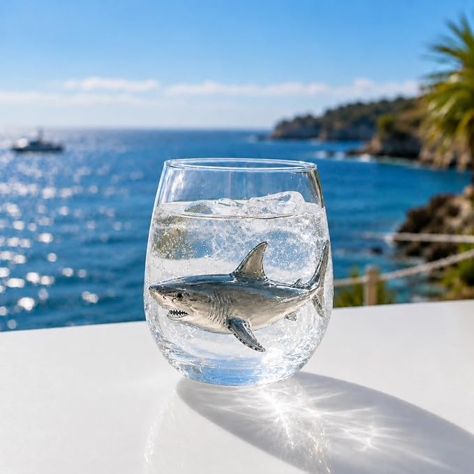 Coastal Stemless Wine Glasses Set of 4, 12oz 3D Ocean Animal Artisan Glassware Collection with Unique Sea Life Designs (H - Set of 1) by Lifmagic