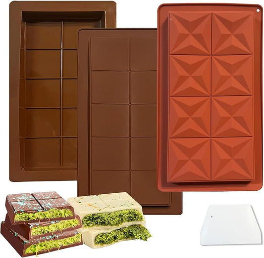 Deep Chocolate Bar Dubai Molds 3 Pack, 1 Inch Deep Large and Thick Silicone Chocolate Bar Silicone Thick Mold for Stuffed Bar, Big Candy Mold