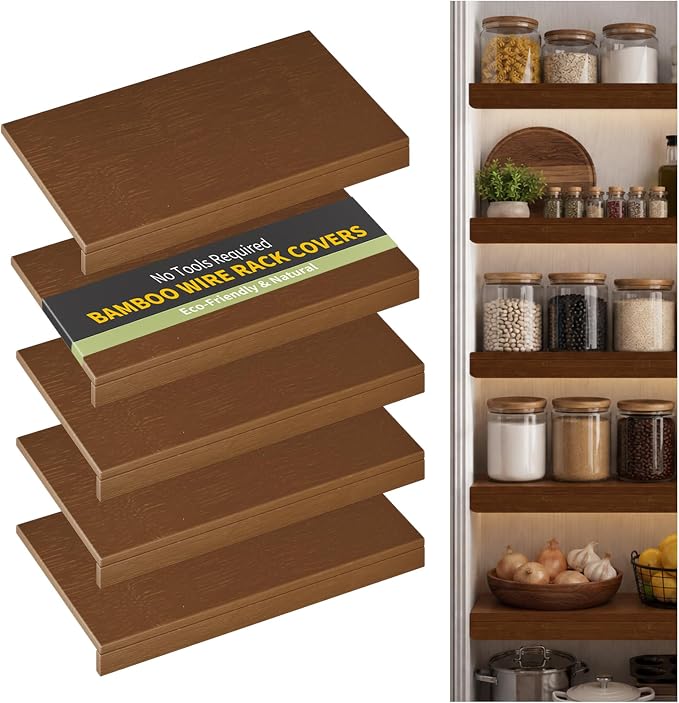 Wire Shelf Covers, Bamboo Wire Rack Covers for Pantry, Closet，Kitchen (5pcs, 28" W x 16" D, Walnut by ClimbHope
