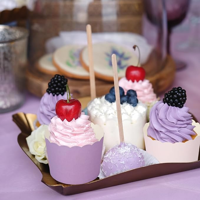 Whaline 120Pcs Purple Paper Baking Cups Scalloped Edge Cupcake Wrappers Gradient Purple Cupcake Muffin Cases for Wedding Birthday Baby Shower, 3 Colors - Image 5