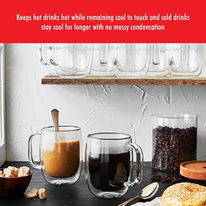 Zwilling Sorrento Plus 2-Pc Double Wall Insulated Glass Coffee Mug Set | Double-Wall Glass Keeps Drinks Hot or Cold Longer. Comfortable to hold. Mouth-blown Glass Mugs by Skilled Artisan - Image 2