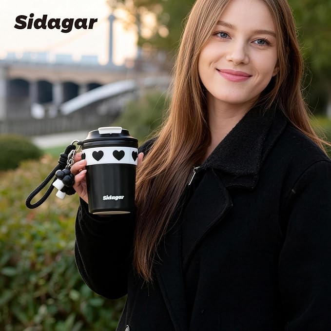 SDGA+ 12 oz Travel Coffee Mug Spill Proof Leak Proof, Stainless Steel Thermal Coffee Cup with Lid, Resuable Cup for Hot and Cold, Portable Tumbler for Women, Black - Image 8