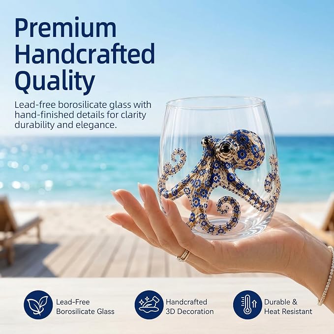 Artisanal Blue Ringed Octopus Glassware,3D Ocean Octopus Drinking Glass,Gift for Ocean Lovers (Seahorse) - Image 4