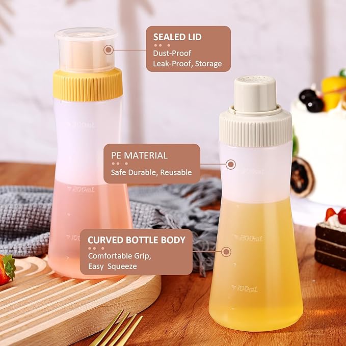 Havawish 2 Pcs Cake Syrup Dispense 12 Oz/350ml Graduated Plastic Squeeze Bottle for Soaking Honey Syrup Rain Spray Bottle with Sealing Lid Easy Storage Reusable Baking Tools (Yellow)