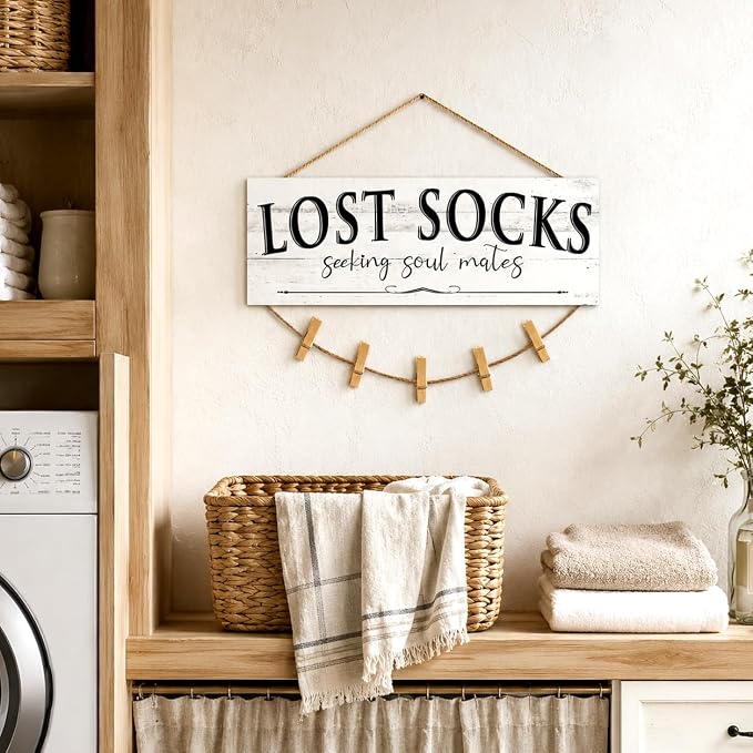 Laundry Room Signs Wall Decor: Lost Socks Sign - Seeking Soul Mates Quotes Funny Laundry Signs Rustic Farmhouse Laundry Room Door Sign Canvas Prints Wall Plaques Hanging Decor 6" x 14.5" - Image 8