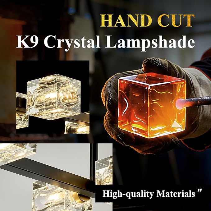 Black Gold Crystal Chandelier Modern 8-Light Sputnik Ceiling Pendant Lights L 31.5" Industrial Adjustable Hanging Light Fixture for Dining Room Kitchen Island Living Room Bar Over Table - Image 4
