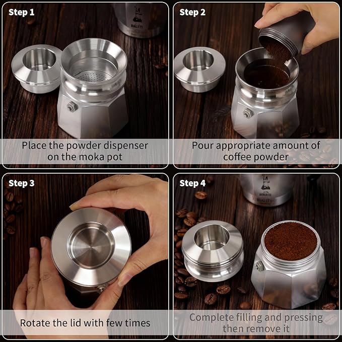 Coffee Tamper for Moka Pot, 304 Stainless Steel Espresso Coffee Tamper, Espresso Dosing Funnel Compatible with Aluminum Espresso stovetop Moka Pot (Silver)