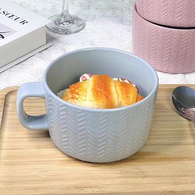 Disoza Oversized Coffee Mug 24 OZ Pink Soup Mug Cereal Large Soup Bowls with Handles 700 ML XXL Large Ceramic Tea Cup - Image 8