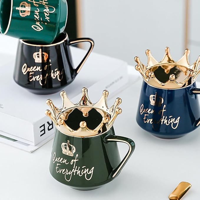 Arawat Queen of Everything Mug with Lid Sweet Black Mug with Crown Coffee 12 oz Mug Gift with Spoon & Coaster Ceramic Tea Mug Birthday Gift for Women Mom Girlfriend Valentine's Day Gifts for Women Man - Image 9