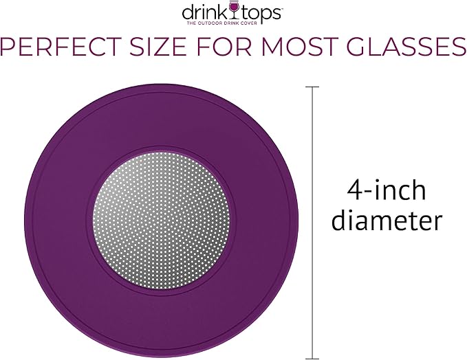 Drink Tops Ventilated Silicone Wine Glass Covers - Weighted Cover Allows air to circulate - Outdoor Glass Protectors prevent particles - BPA Free - 4 Pack