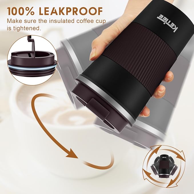 KETIEE Travel Mug, 12oz Insulated Coffee Cup with Leakproof Lid, Vacuum Stainless Steel Double-Wall Travel Coffee Mug Spill Proof, Reusable Tumbler for Men and Women for Hot & Cold Water Tea - Image 4