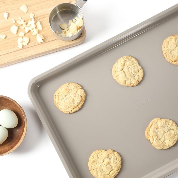Calphalon Legacy 18 x 13 Inch PFA Free Nonstick Cookie Sheet Baking Pan in Taupe, Durable Heavy Gauge Steel Bakeware for Even Heating, Oven Safe Baking Tray for Cookies - Image 8