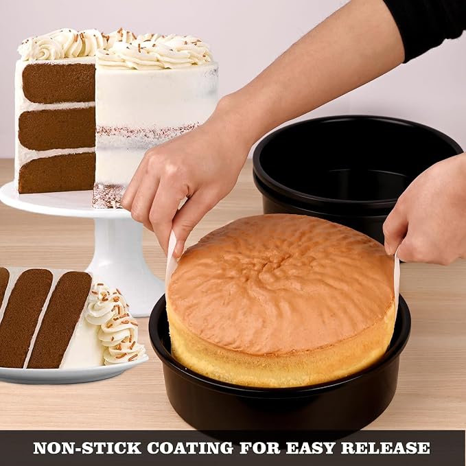 HUAKENER 8 Inch Cake Pan, 3Pcs Round Cake Pan with Parchment Paper | Carbon Steel Cake Baking Pans with 70 Pieces Parchment Paper, Non-stick Cake Baking Pans, Dishwasher Safe - Image 2