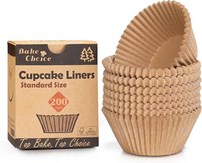 Bake Choice 200pcs Standard Cupcake Liners for Baking, Muffin Liners | Non-stick, Natural, Food-grade, Greaseproof Parchment , Cupcake Wrapper for Party, Christmas, Gift by BakeChoice