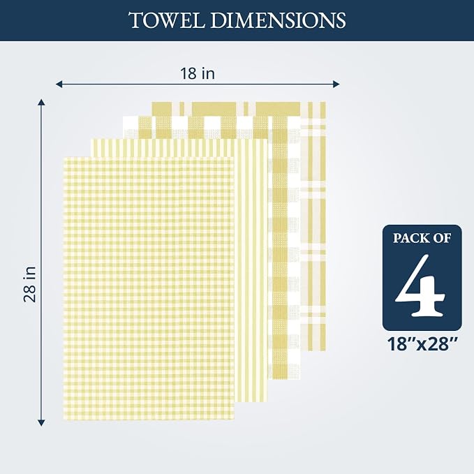LANE LINEN Cotton Kitchen Towels Set, 4-Pack – Absorbent, Quick-Drying Dish Towels, 18" x 28" - Yellow - Image 3