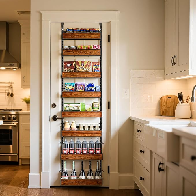 Over the Door Pantry Organizer, 8-Tier Metal Hanging Spice Rack with Adjustable Basket for Kitchen Storage - Image 2