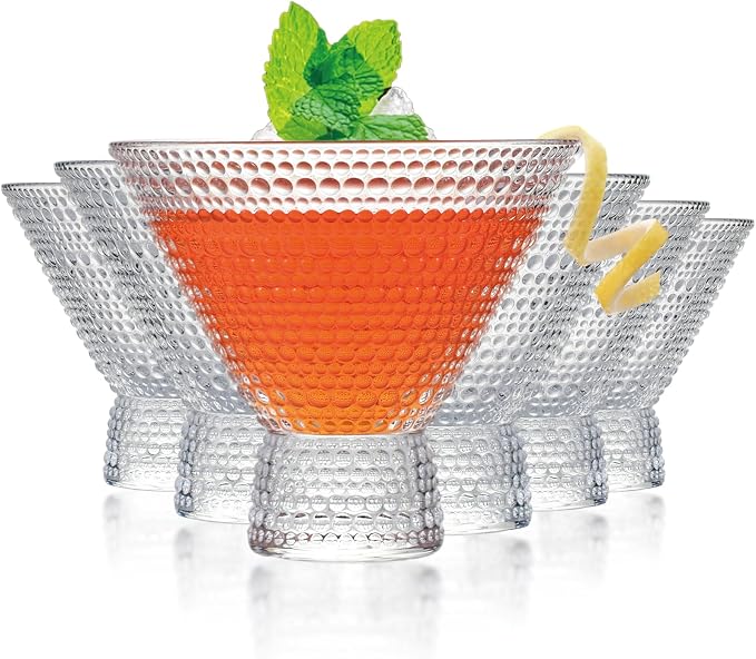 6Pcs Stemless Martini Glasses, 8.5oz Vintage Cocktail Glasses, Hobnail Drinking Glasses for Home Bar, Restaurant, Party by Unknown