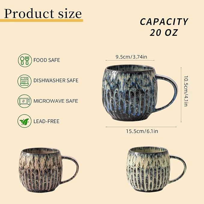 Large Ceramic Coffee Mug - 20oz Big Tea Cup, Flowing Blue | Large Tea Mug, Microwave Safe, Dishwasher Safe - Image 2