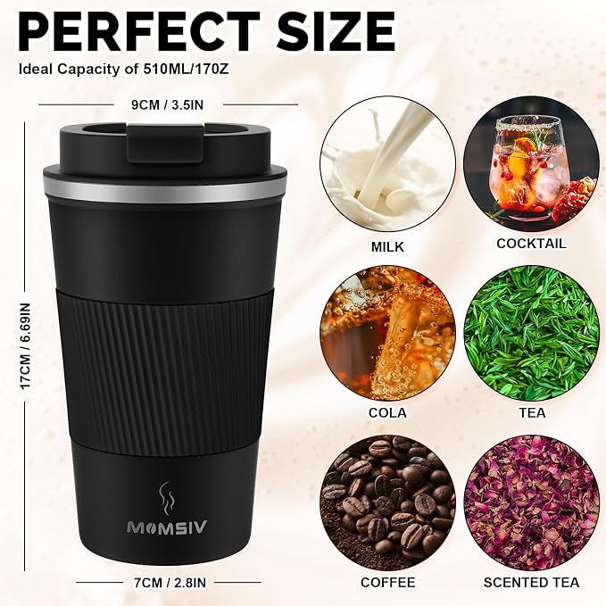 MOMSIV 17oz Travel Coffee Mug, Insulated Coffee Cup with Leakproof Lid | 6-Hour Heat Retention, 360°Leak proof, Vacuum Stainless Steel Double Walled, BPA-free, Reusable And To Go Coffee Mug - Image 2