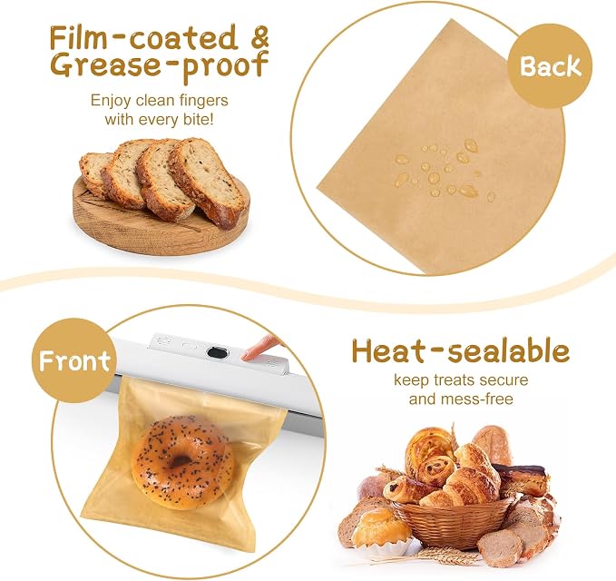 SUREHOME Paper Sandwich Bags 100 Pcs 7.1 X 7.5 In Kraft Brown Paper Bags with Window Individual Heat Seal Bakery Bag with Sticker Cookie Bag for Party Favors Snacks Treats Bread Baked Goods Packaging - Image 7