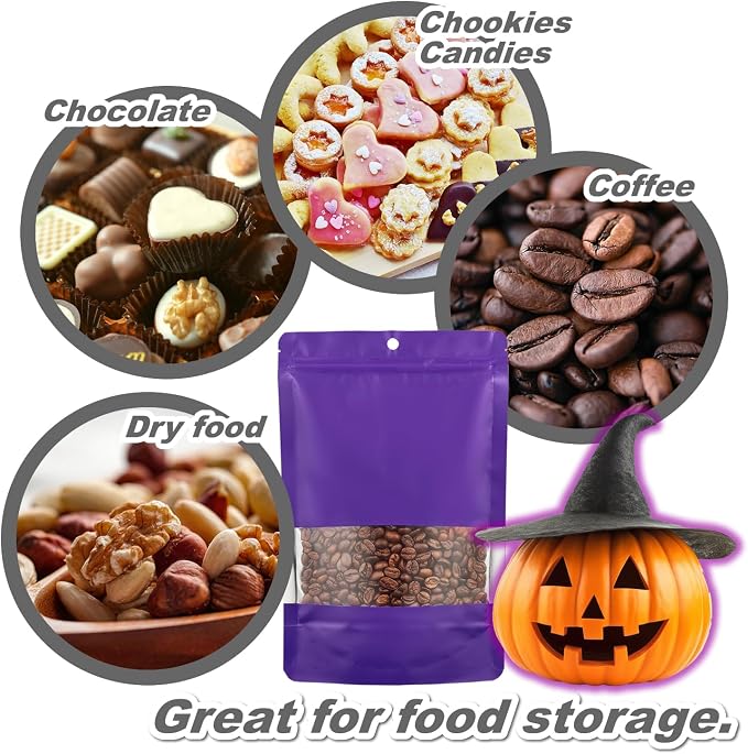 60 Pack Stand up Matte Metallic Storage Bags with Clear Front Window Heat-Sealable Resealable Solid Color Pouches for Food Storage Containers Organizer(Purple,5.9 * 8.6 inch,Pack of 60) - Image 6