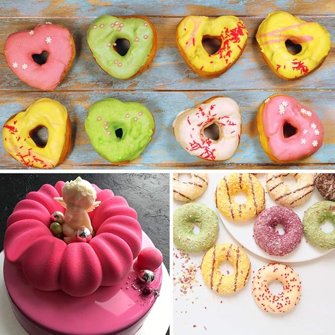3 Pack Silicone Baking Tray Doughnut Maker Moulds, FineGood Cupcake Tray Silicone Muffin Molds Donut Pan Bagel Making Mould Tray