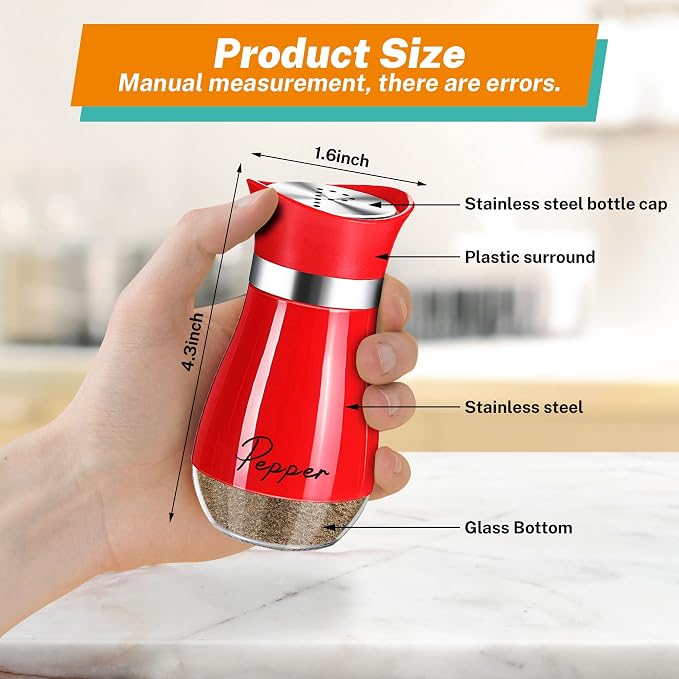 Salt and Pepper Shakers - 4 oz Red Glass Set with Stainless Steel Lids | Refillable Glass Shakers with Stainless Steel Lids Suit Cooking, Dining, RV Trips, Camping and BBQs, Adding Christmas Style. - Image 2