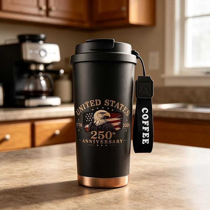 250th Anniversary Coffee Mug, 18 oz Stainless Steel Insulated Tumbler, Vintage Patriotic Design 1776-2026, Fathers Day Birthday Gift Dad From, Military Veteran Retirement Commemorative Gift, Black - Image 3