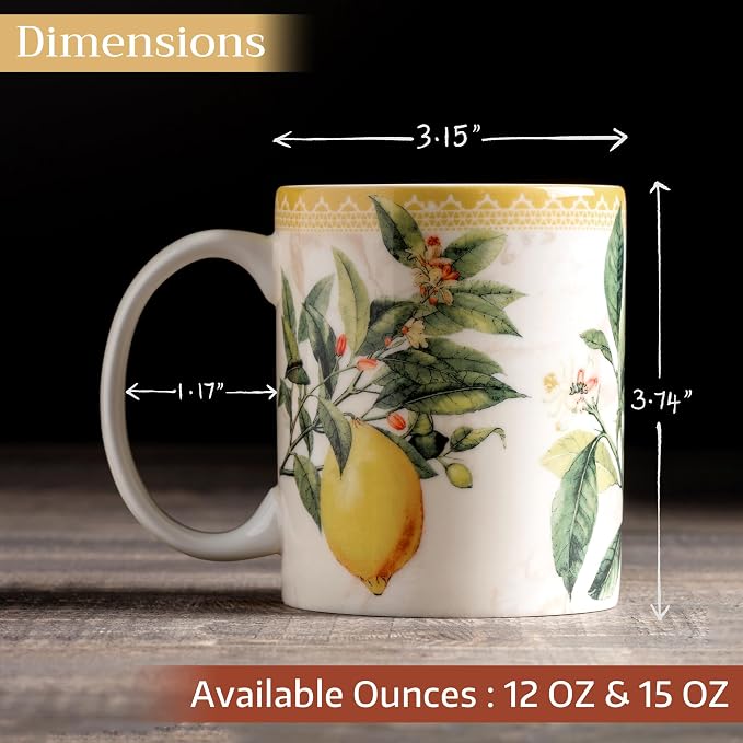 Maison d' Hermine Coffee Mug with Handles Tea Cups (12 Ounce, Pack of 1) | Fine Bone China Coffee Mugs for Hot Beverages Cappuccino Latte Home Restaurant Hotel Spring Summer -Limoncello - Combava - Image 4