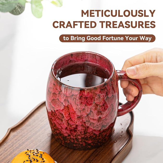 Rustic Red Ceramic Coffee Mug 14oz - Handcrafted Artisan Mug with Comfortable Handle, Unique Design for Coffee Lovers, Dishwasher Safe - Image 5