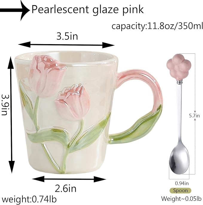 Espresso Cup11.8oz Funny Ceramic Coffee Mug for Women, Handmade Cute Tea Cup, Unique Gift for Mom Wife Best Friend, Home Office Use, Pink - Image 2