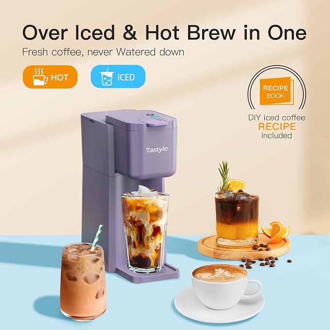 Tastyle Mini Single Serve Hot and Iced Coffee Maker for K Cup and Ground | 6 to14 Oz Brew Sizes, with Recipe Book, for Home, Travel, RV, Office and Dorm, 120V, K310IC, 2.0 version, Violet - Image 3