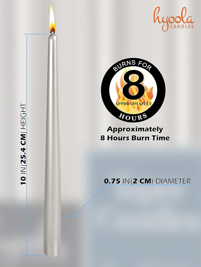 Hyoola Tall Taper Candles - 10 Inch - Metallic Titan - Dripless - 12 Pack - 8 Hour Burn Time - Image 3