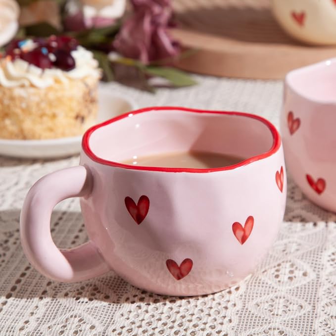 4pcs Ceramic Heart Mugs, 9.4OZ Cute Love Coffee Cup Set, Pink & Yellow, Dishwasher Safe Espresso/Latte Mugs Set, Gift for Women/Mom/Girl Friend(Love) - Image 6